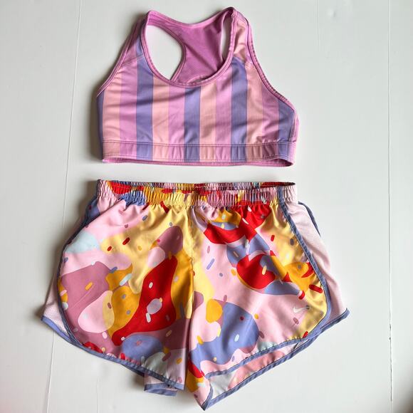 Nike Athletic Shorts & Striped Sports Bra - Picture 2 of 14